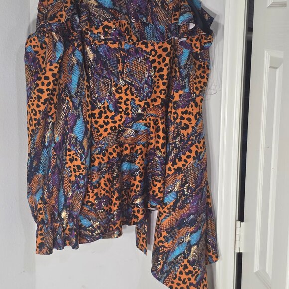 ASHLEY STEWART PLUS SIZE MIX ANIMAL PRINT ONE SHOULDER TOP | SIZE 30/32 | MULTI - Picture 2 of 7